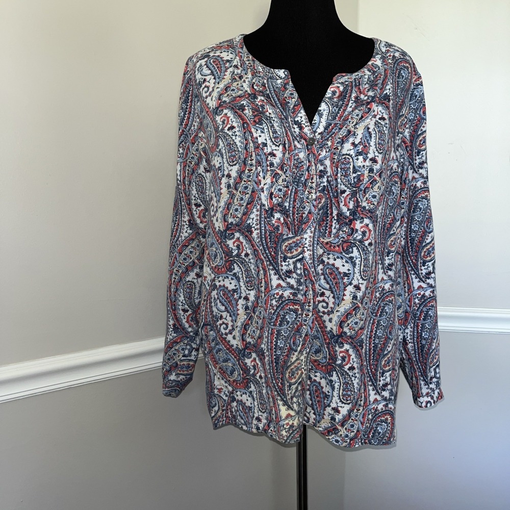 J. Jill Women’s‎ Size XL Boho Paisley Cotton Long Sleeve Button Up Blouse